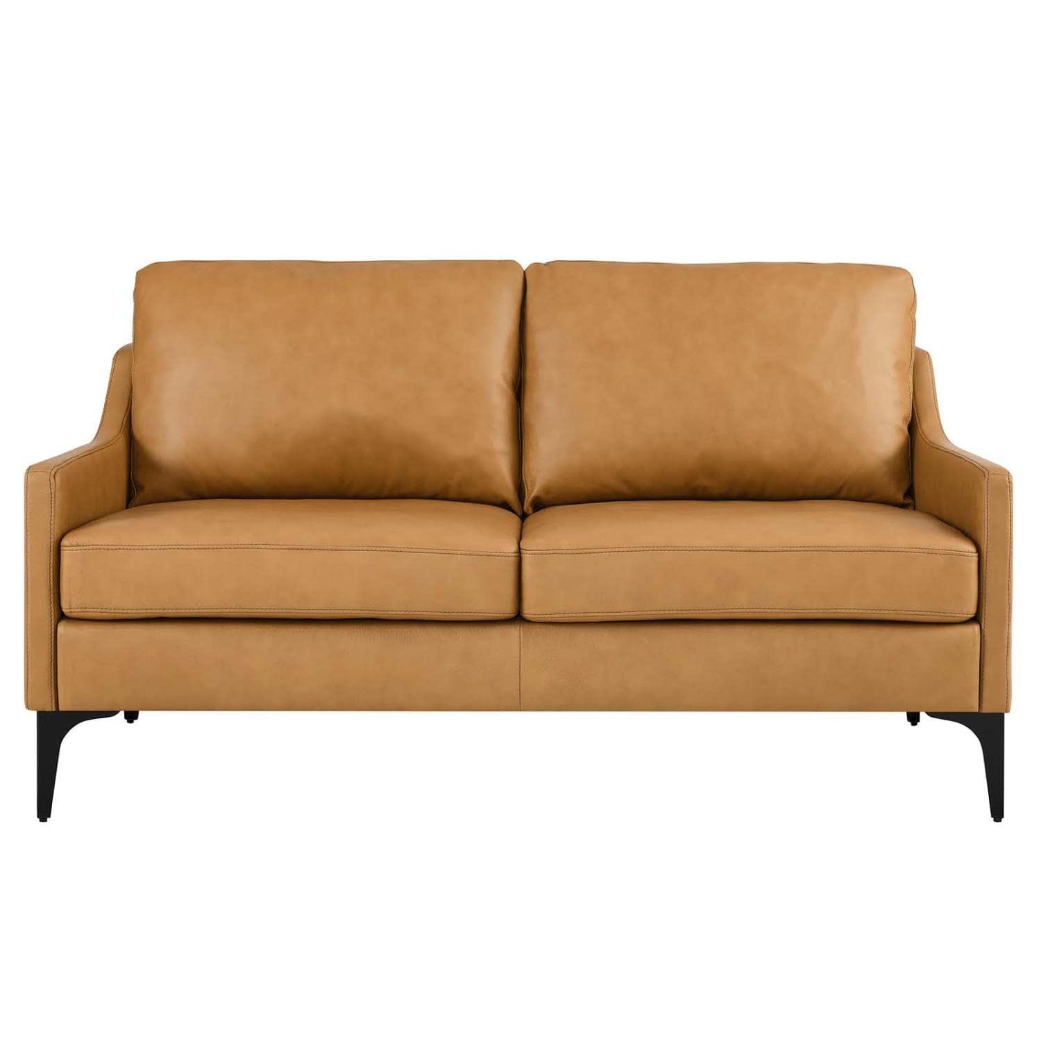 Modway Corland Modern Style Leather And Metal Loveseat In Tan